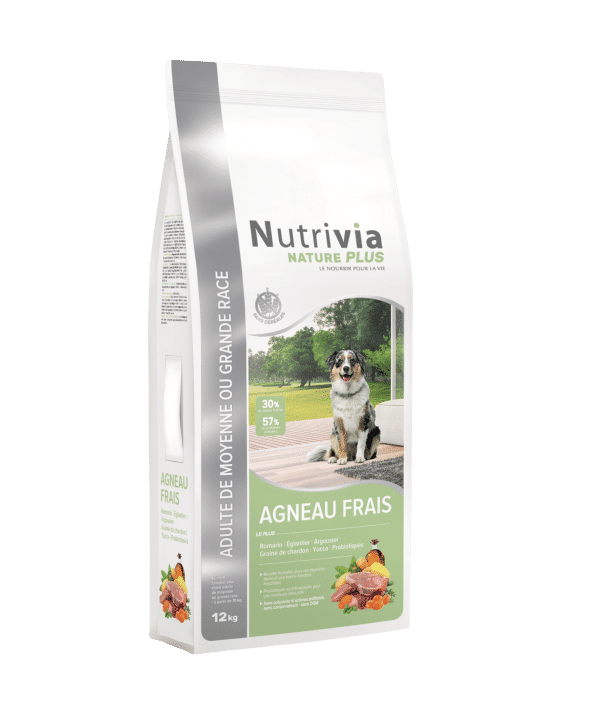 Nutrivia Nature Plus - Croquettes à l’Agneau Frais pour Chien Adulte de moyenne ou grande race