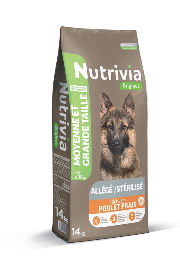 Nutrivia Original – Croquettes Allégées Au Poulet Frais Pour Chien Stérilisé De Moyenne Et Grande Taille